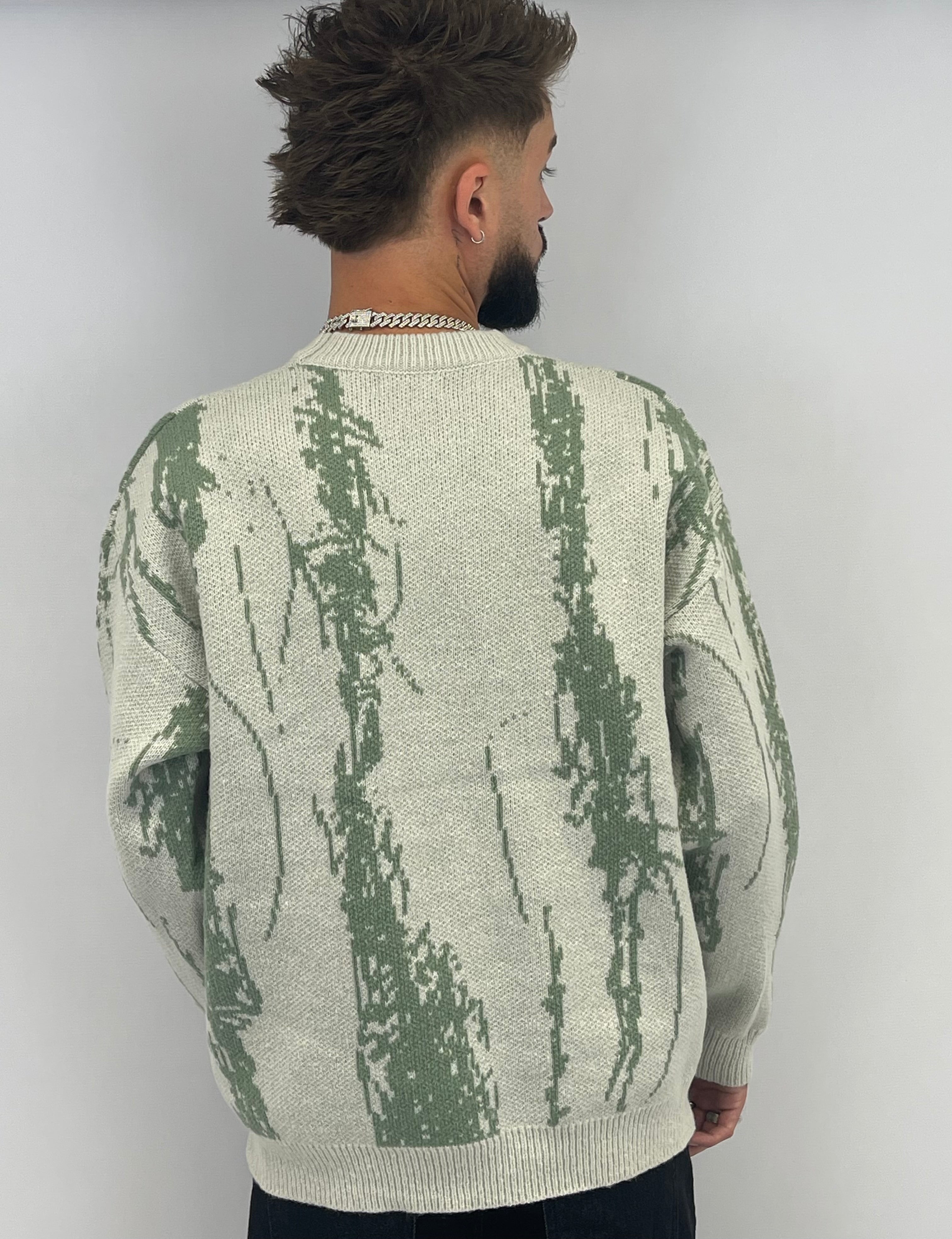 Pull en maille coupe oversize Green/ Cream