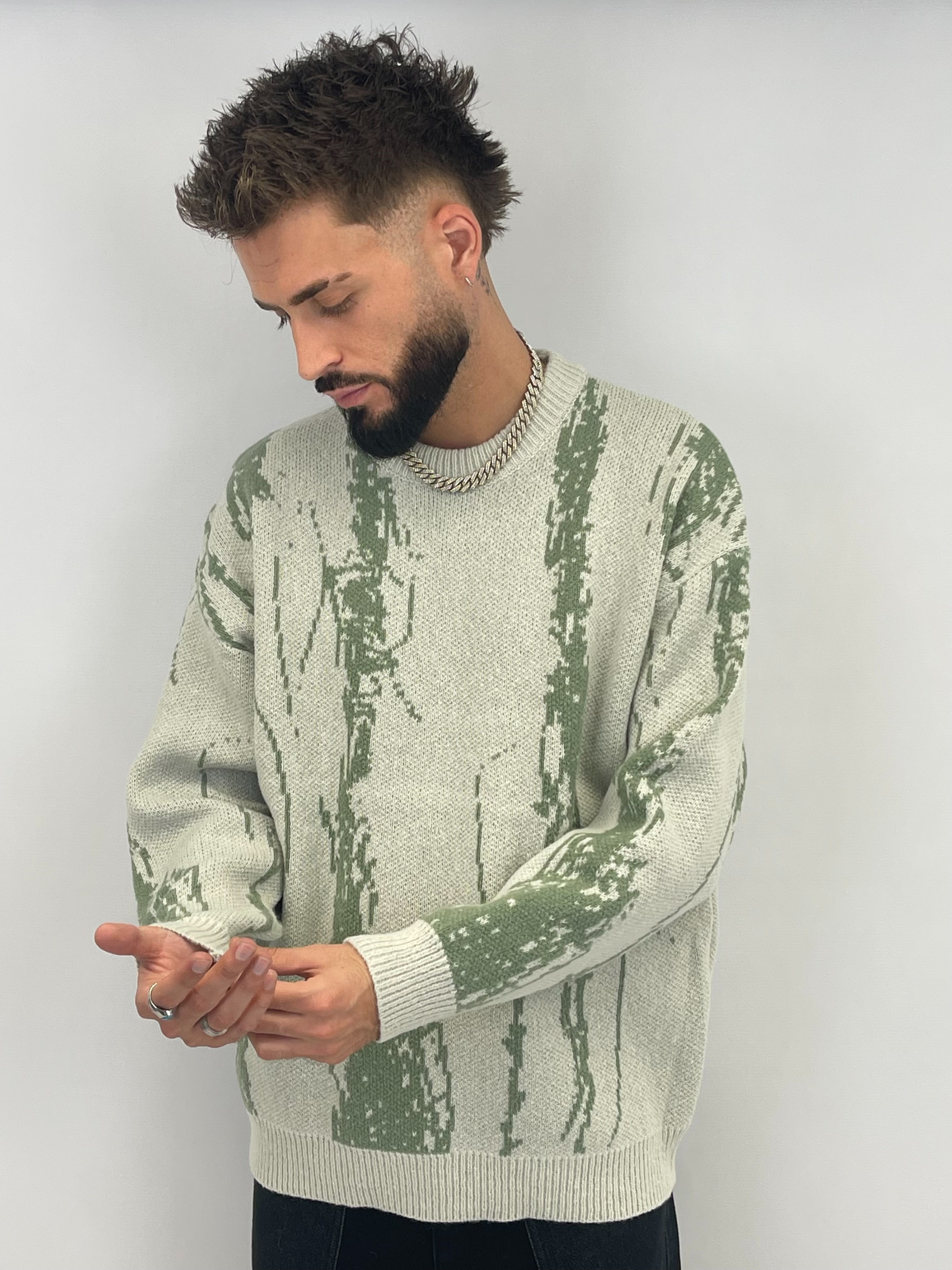 Pull en maille coupe oversize Green/ Cream